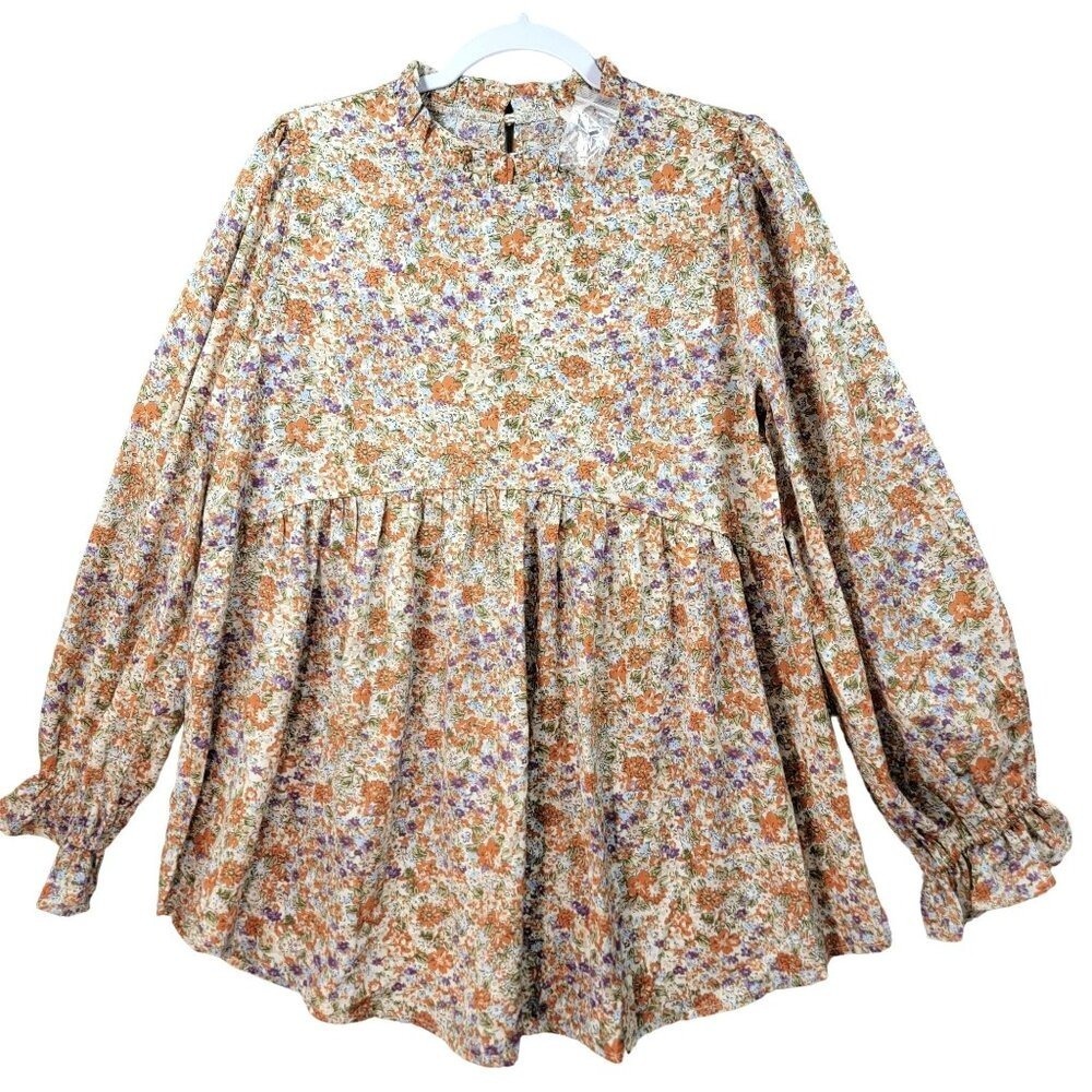 Hailey and Co Ditzy Floral Peasant Blouse Womens‎ M Fairy Ruffle Puff Sleeve New - Picture 4 of 14